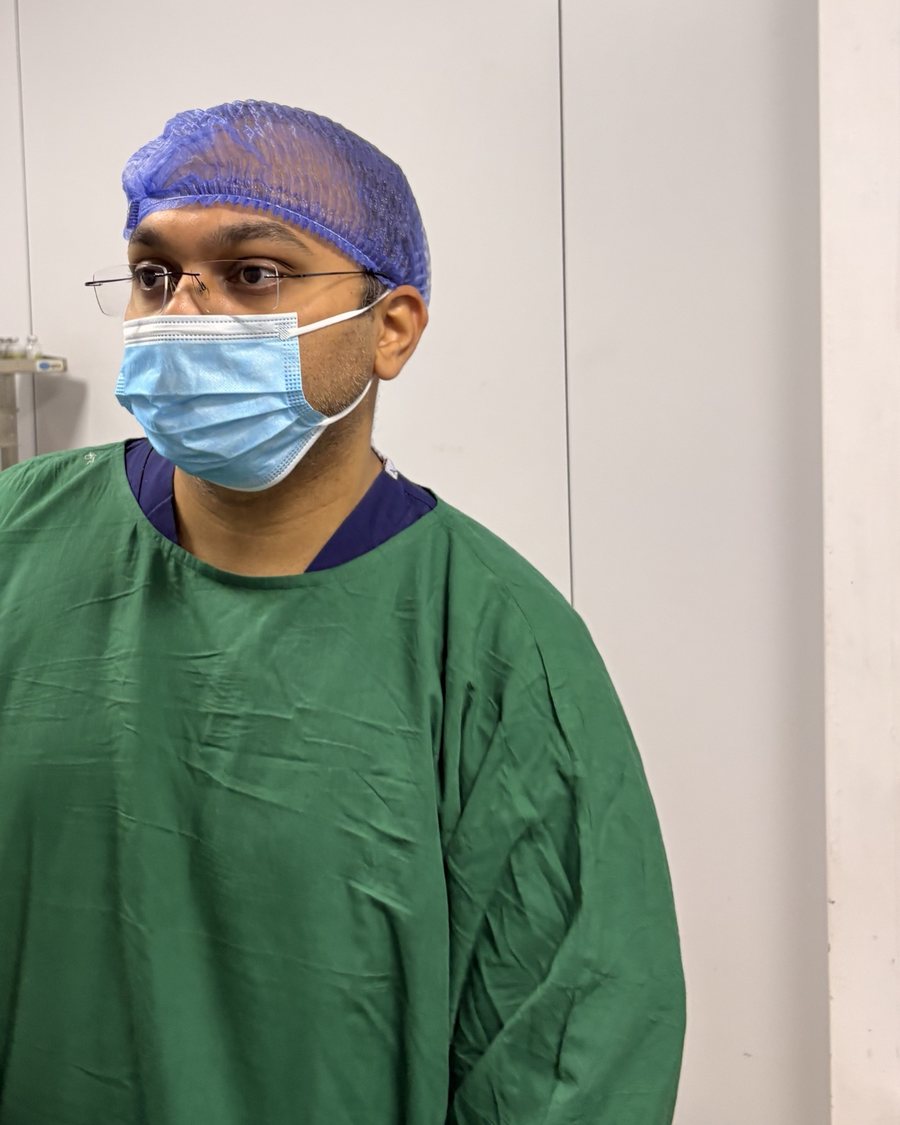 Dr Madhav Hirani in the operating theatre